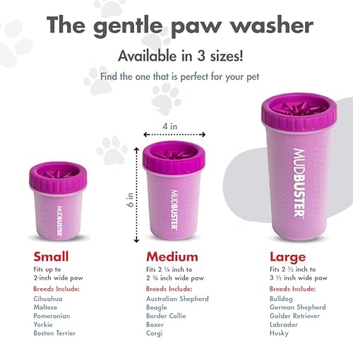 Dexas MudBuster Medium Dog Paw Cleaner, Fuchsia, Fits 1.5"-2.5" Wide Paws, Gentle Silicone Bristles for Quick, Easy Cleaning