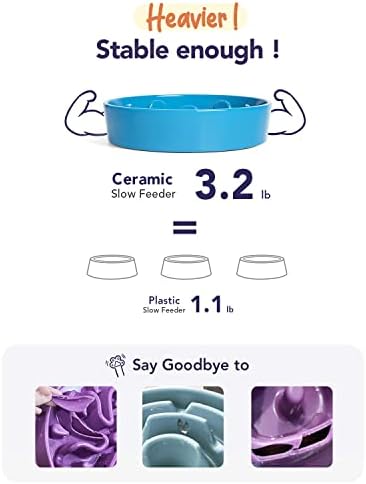 LE TAUCI Ceramic Slow Feeder Dog Bowls for Small and Medium Breed, 1.5 Cups Elevated Dog Bowl for Fast Eaters, Puzzle Bowl for Small Dogs and Cats, Vortex Blue