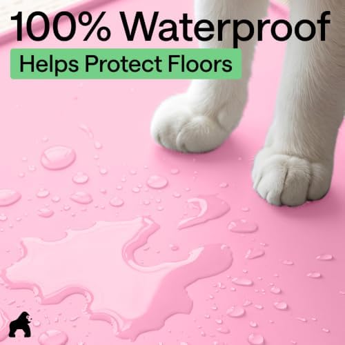 GORILLA GRIP Cat Litter Box Mat, Easy Clean Silicone Mats, 24x15 Pink