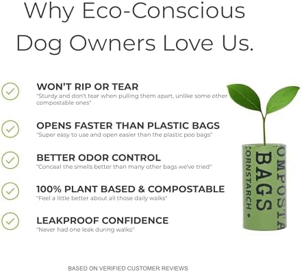 100% Certified Home Compostable Dog Poop Bags, Extra Thick, Plant-Based, Plastic-Free, Unscented, 240 Bags (16 Rolls), Leakproof & Easy Open