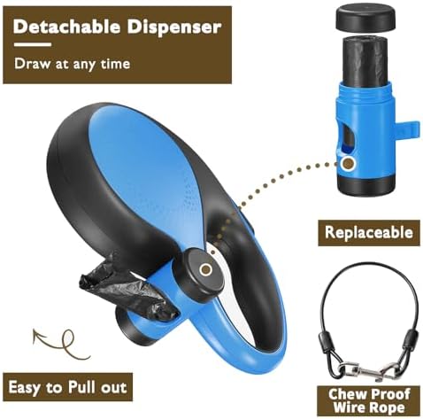 Retractable Dog Leash with Chew Proof Cable,26 ft Durable Dog Leash for Large Medium Dogs up to 110 lbs, 360° untangled, One-Handed Brake. (Blue)