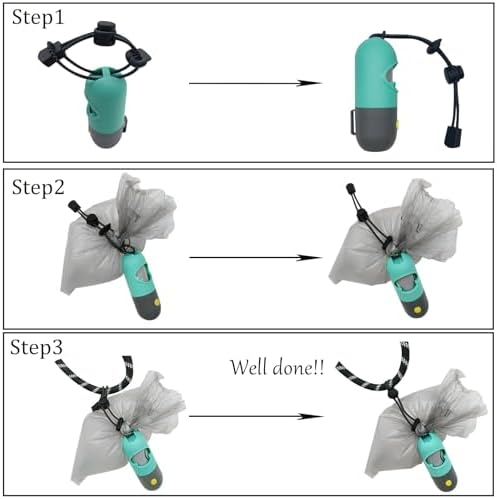 Dog Poop Bags Holder with LED Flashlight|Pet Waste Bags Dispenser for Leash|Doggie Potty Bags Container with Leak-proof Pet Trash Bags and Accessories (1 Holder 195 Bags, Mint Green)