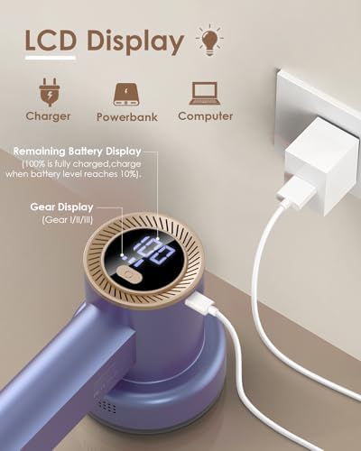 HOMEASY Fabric Shaver, Rechargeable Lint Remover for Clothes Purple