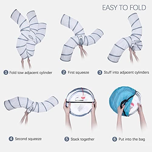 EGETOTA Cat Tunnel for Indoor Cats Large, with Play Ball S-Shape 5 Way Collapsible Interactive Peek Hole Pet Tube Toys, Puppy, Kitty, Kitten, Rabbit (White & Grey)