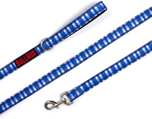 BULLHUG 6 FT Bulldog Leash with Padded Handle. Perfect for Bulldogs, French Bulldogs, Pugs & All Breeds. Leashes for Walking, Training Lead for Bulldogs (Blue Plaid)