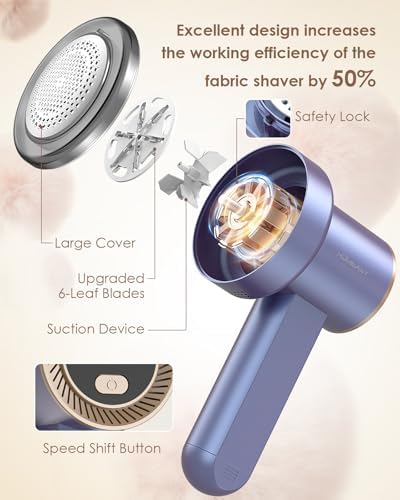 HOMEASY Fabric Shaver, Rechargeable Lint Remover for Clothes Purple