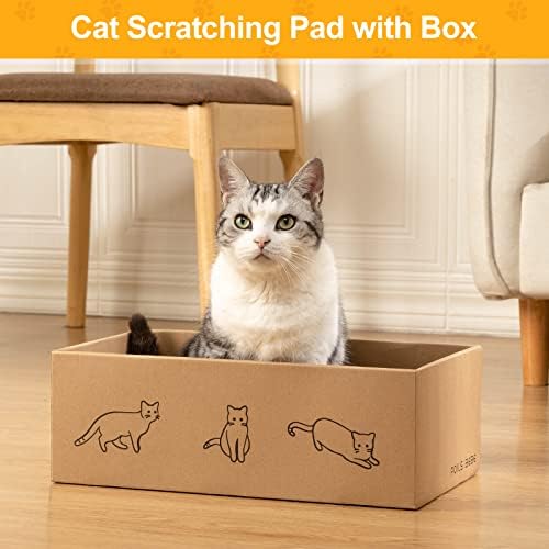 Poils bebe 5 PCS Cat Scratcher with Box, Reversible Cat Scratchers for Indoor Cats, Cardboard Cat Scratcher with Catnip, 2 Curved and 3 Flat Boards for Scratching Bed
