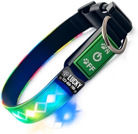 Personalized Flashing Dog Collar with Laser Engraved ID Tag