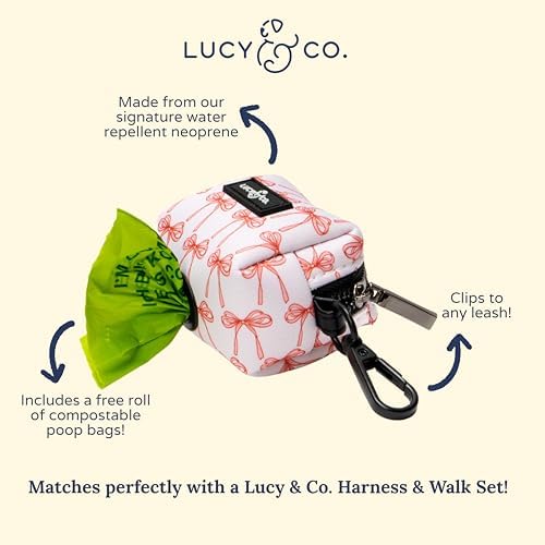 Lucy & Co. Ballet Bows Everyday Dog Poop Bag Holder - Leak Proof Dispenser - Hygienic Pet Waste Pickup - Purple Coral Floral
