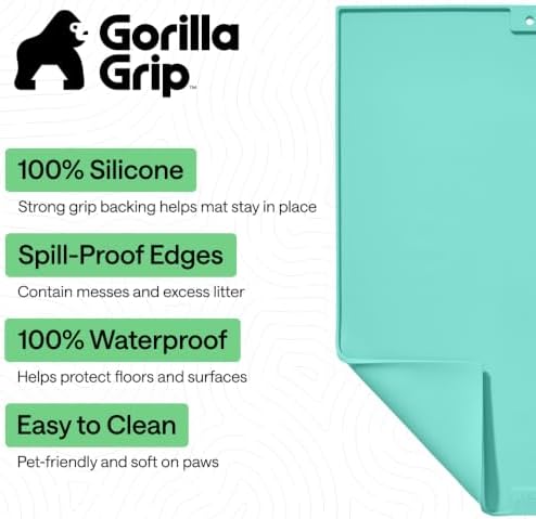 GORILLA GRIP Cat Litter Box Mat, Easy Clean Silicone Mats, 24x15 Turquoise