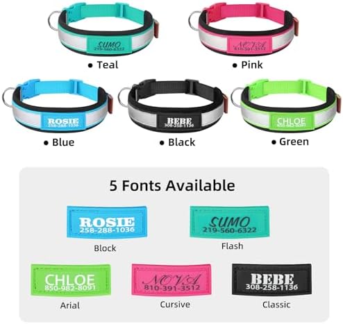 Personalized Dog Collar,Custom ID Collar with Pet Name and Phone Number,Adjustable Reflective Nylon Collar-5 Colors Soft Padded Dog Collar for Small Medium Large Dogs(UV Print)