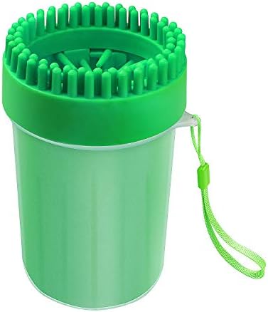 2 In 1 Dog Paw Washing Cup, Portable Dog Foot Pet Paw Washer/Cleaner with Top Brush and Inside Bristles for Muddy Paws (L, Green)