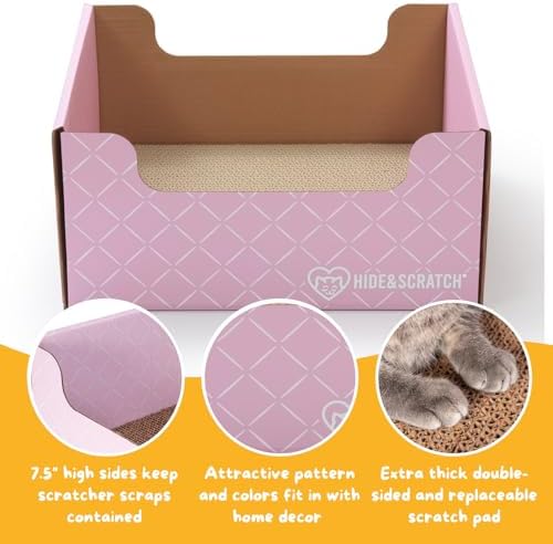 Hide & Scratch Cardboard Cat Scratcher Box & Bed Light Pink Diamond Pad