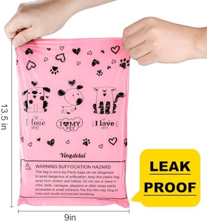 Pink Dog Poop Bags Rolls with Dispenser Leak Proof 540 Count Unscented