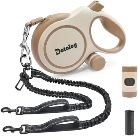 Retractable Dog Leash,16ft Retractable Lead with Bungee Leads for 2 Dogs,Double Leash with Dog Safety Harness Buckle, Extendable Lead 5m for Medium Large Dogs (Coffee Brown, 5m)