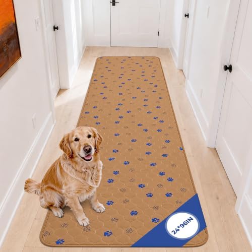 Fostanfly Washable Dog Pee Pads, 1 Pack 24''x96''(2x8ft) Runner Rug, Brown