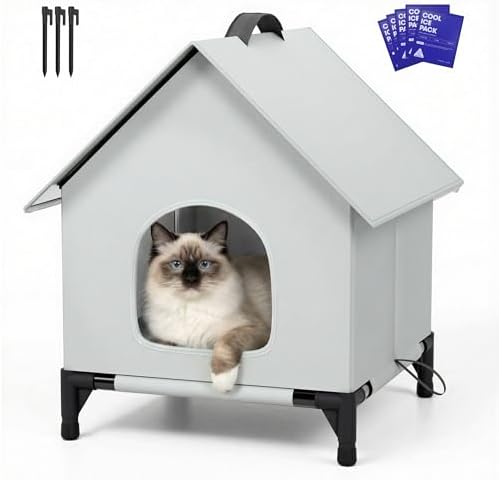 Cooling Cat House with Ice Packs for Outside&Indoor,Insulated and Weatherproof,Selfwarming Cat Shelter,Large Cave Bed for Garden (XL, Cold)