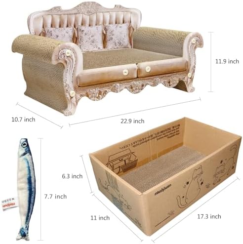 miwoowim Royal Cat Scratcher Sofa & Box, Durable Cardboard Furniture Guard