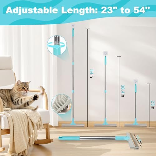 Vivifying Carpet Rake Pet Hair Remover, 56" Adjustable Handle, Blue