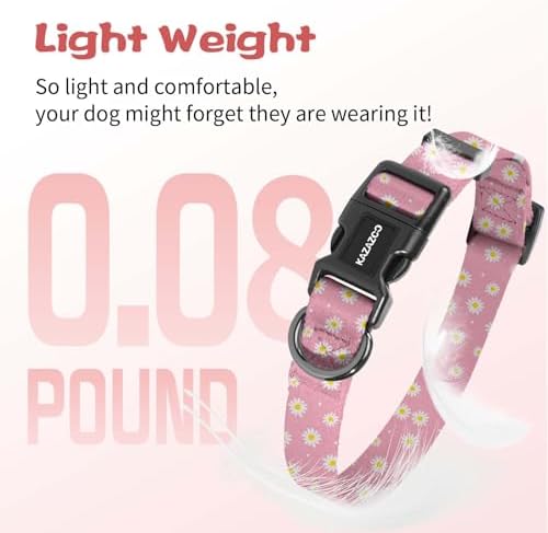 Kazazoo Dog Collar Cute and Soft Nylon Puppy Collar Girl Dogs, Adjustable Dog Collars for Extra Small Dogs, Pink Daisy-XS
