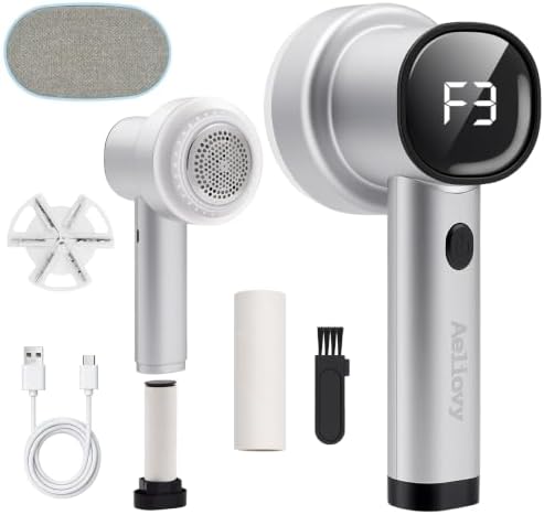 Fabric Shaver, 3 in 1 Lint Remover with Hair Remover Brush & Lint Rollers, Digital Led Display, 3 Speeds with Replaceable Blades, Remove Pilling for Clothes, Furniture, Sweater, Couch, Blanket, Pet