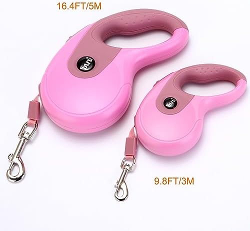 Retractable Dog Leash, 9.8FT Dog Walking Leash for Small Medium Dog Up to 45lbs, One-Handed Brake, Pause, Lock, No Tangle Nylon Tape, Anti-Slip Handle, Pink 3M