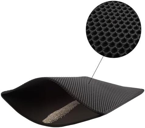 Cat Litter Mat - 30x24 Waterproof Litter Box Mat with Dual-Layer Honeycomb Design for Trapping Litter - Slip-Resistant Cat Mat by PETMAKER (Black)