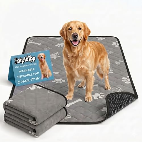 Washable & Reusable Pee Pads for Dogs (Light Grey,27x39,2 Packs)