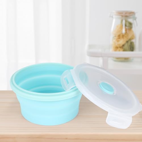 2pcs Collapsible Dog Bowls, Silicone Food & Water Travel Bowl with Lid Portable Expandable Pet Feeding & Drinking Cup/Saucer for Walking, Kennels, and Camping 350ml (Blue)