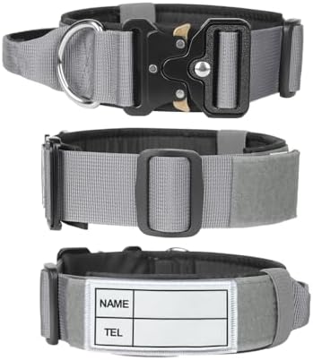 Tactical Dog Collar with Handle (Grey, M)