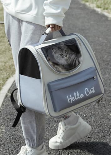 Cat &Dog Carrier Backpack, Pet Carrier with Transparent Window& Breathable Mesh Backpack for Small Dogs & Medium Cats Up to 15 Lbs, for Traveling, Hiking, Camping (Grey)