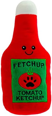 Giftable World Pet Plush Pet Toy Fruits, Cupcakes, Ice Creams, Mug with Squeaker Dog Chew Toy (10" Ketchup & Mustard)