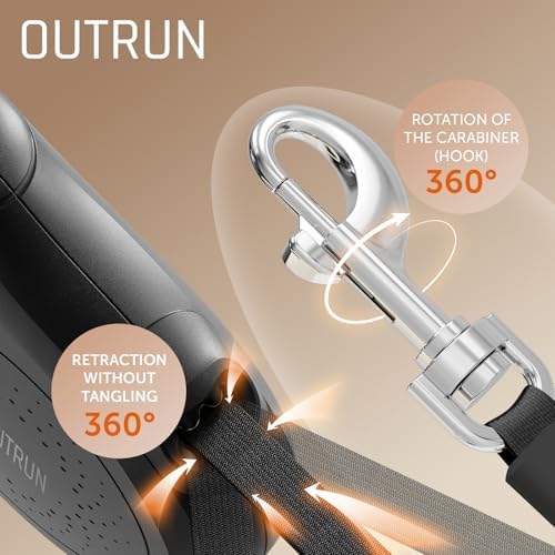 OUTRUN Retractable Dog Leash 16 FT Tape, up to 55 lb, No Tangle
