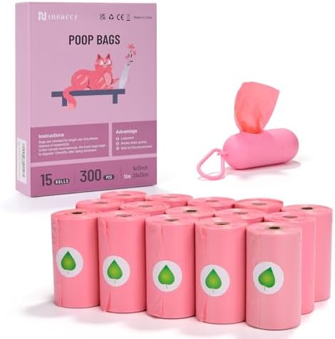 WDFAACK Pink Dog Poo Bags Lavender scent with Dispenser - 300 Large Poop Bags, Extra Thicken Strong Corn Starch Blended Leak Proof Poop Waste Bag for Dogs