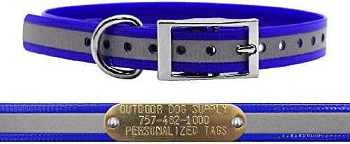 Reflective D-Ring Dog Collar w Custom Name Tag 3/4x15, Dark Blue