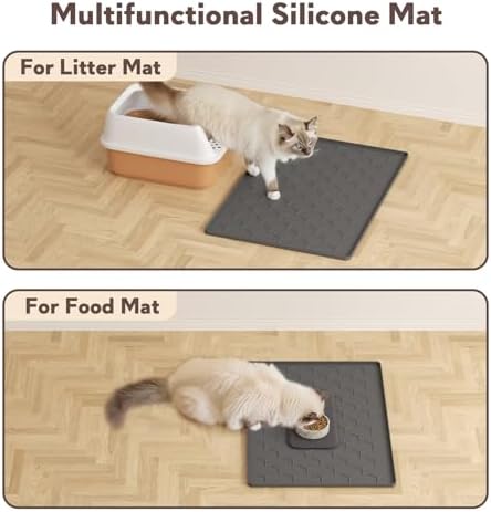 Garoopion Silicone Cat Litter Mat 24×16 inch, Easy to Clean, Dark Gray