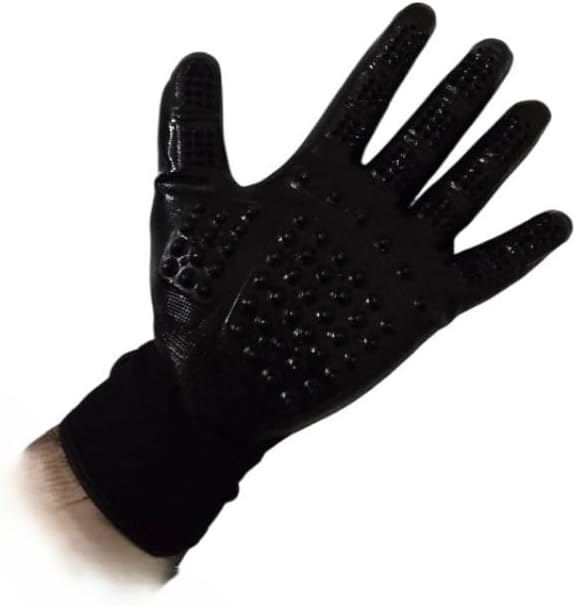 Pet Grooming Gloves for Dogs Cats Horses - Gentle Silicone Deshedding Brush Mitt - Hair Remover Tool for Bathing Massage - 1 Pair Black