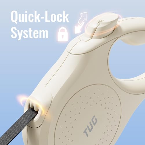 TUG Quest Retractable Dog Leash | 360° Tangle-Free | 16 ft Tape (L, Cream)