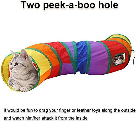 Andiker Cat Tunnel, S-Shape Cat Tube Collapsible Kitten Play Toy with 2 Side Holes for Kitten Exercising Hiding Training and Running Cats Toy for Indoor Cats(Multi-Colored)