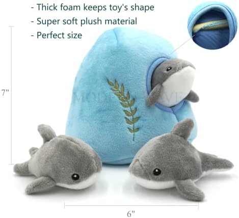 MODERN WAVE - Interactive Squeaky Plush Hide and Seek Squirrel Type Puzzle Toy for Dogs, Medium Size (Ocean and Dolphins)