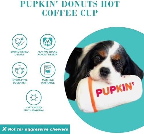 Haute Diggity Dog Pupkin' Donuts Hot Coffee Cup Plush Dog Toy, Funny Parody