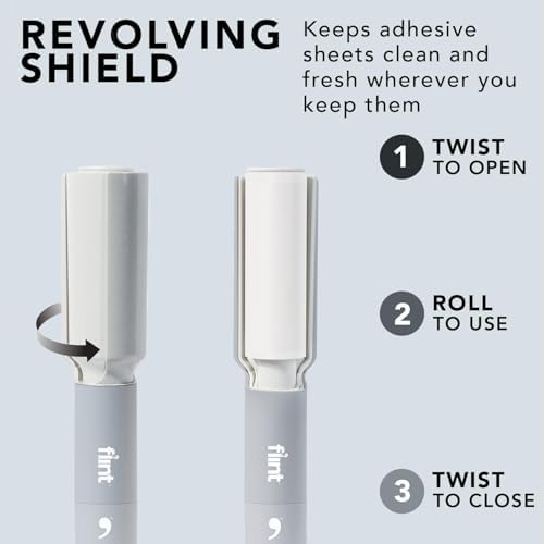 Flint Plus Retractable Lint Remover & Pet Hair Roller for Clothes – Refillable & Reusable Lint Roller with 70 Extra Sticky Tear-Off Sheets – Value Pack, Light Grey