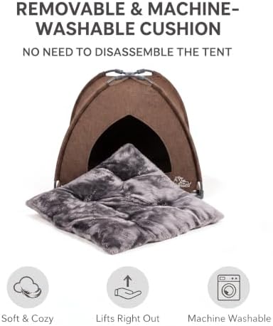 Winsterch Brown Cat Tent Covered Pet House for Indoor Cats Washable Cushion