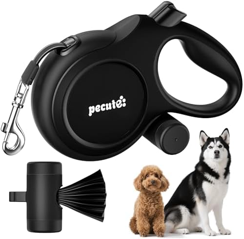 Pecute Dog Leash Retractable 26ft for Large Dogs with Poop Bag Holder