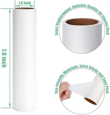 7.9 inch Lint Roller Refills Only, Extra Sticky Tape Roller Refills for Large Floor Lint Roller 7.9'' Width Sticky Roller Replacment Refill Pack of 5 Rolls, Total 300 Sheets (7.9'' Wide)