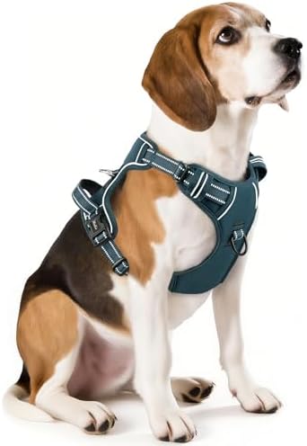 HEELE Dog Harness for Medium Dogs No Pull Dog Vest Harness with Soft Padded Handle Reflective for Outdoor Training, Blackish Green, M