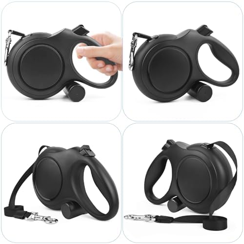 26 ft Retractable Dog Leash - Heavy Duty Retractable Pet Leash with Anti-Slip Grip for Medium to Large Dogs up to 110 lbs (Black)