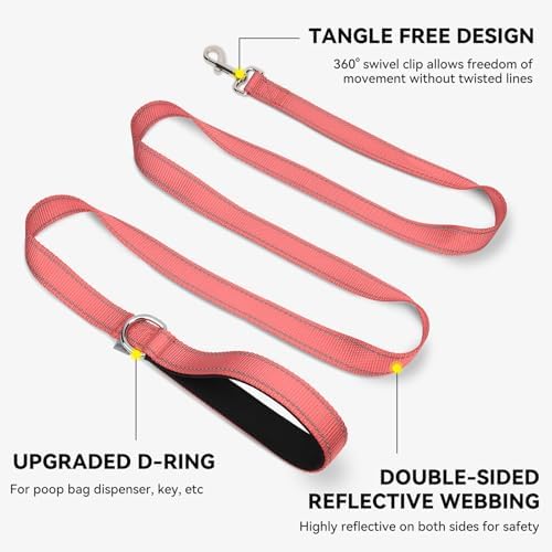 Joytale Reflective Dog Leash for Medium & Large Dogs, 4 FT x 1", Neon Pink