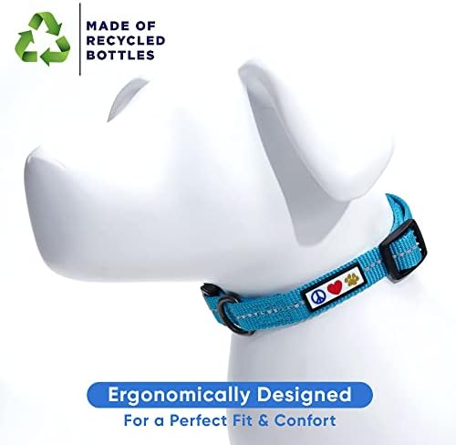 Pawtitas Recycled Dog Collar with Reflective Stitched Puppy Collar Made from Plastic Bottles Collected from Oceans Small Teal Turquoise Wave