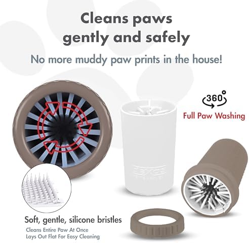 Dexas MudBuster Medium Dog Paw Cleaner, Taupe, Fits 1.5"-2.5" Wide Paws, Gentle Silicone Bristles for Quick, Easy Cleaning